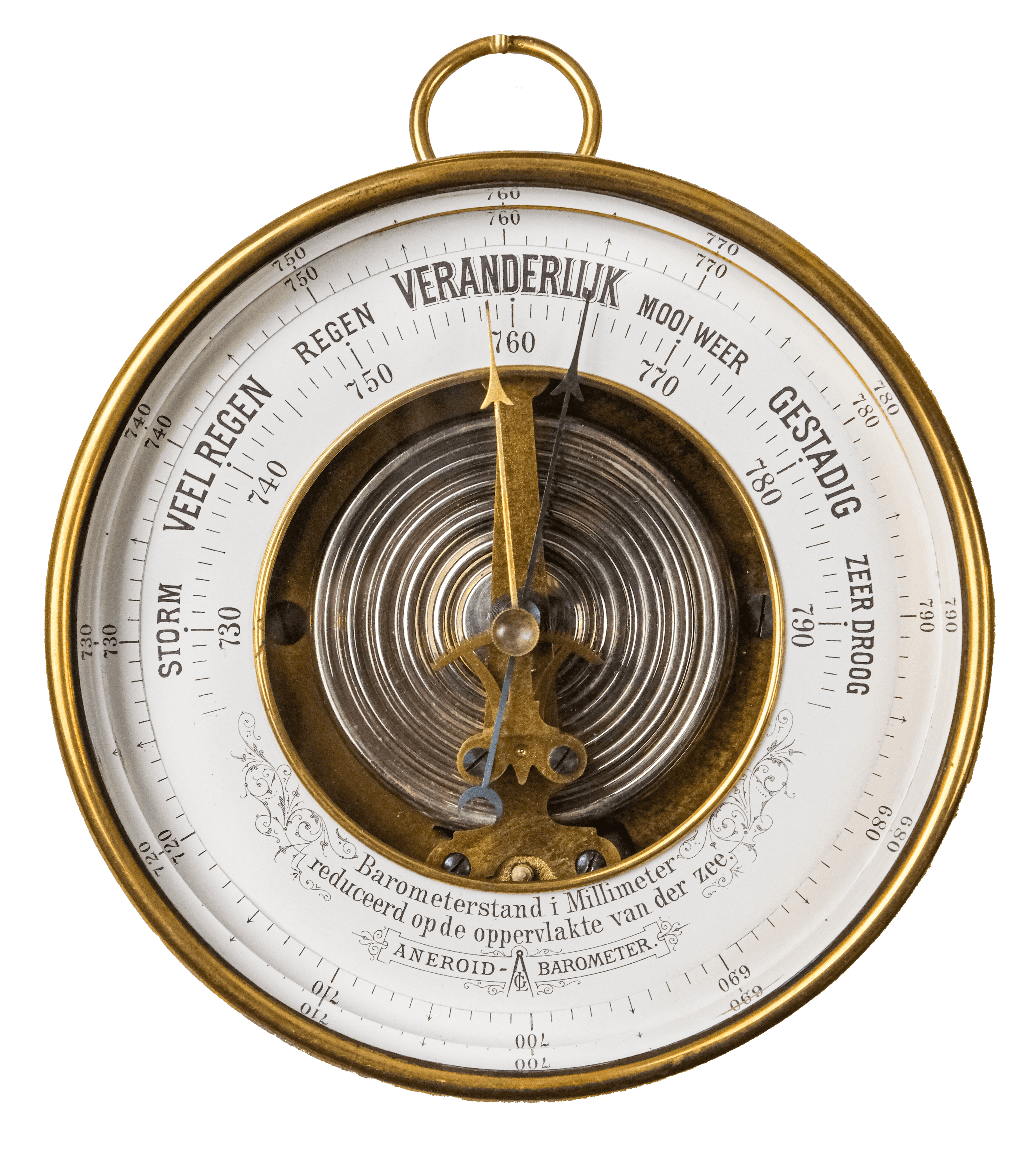 Marine brass aneroid barometer