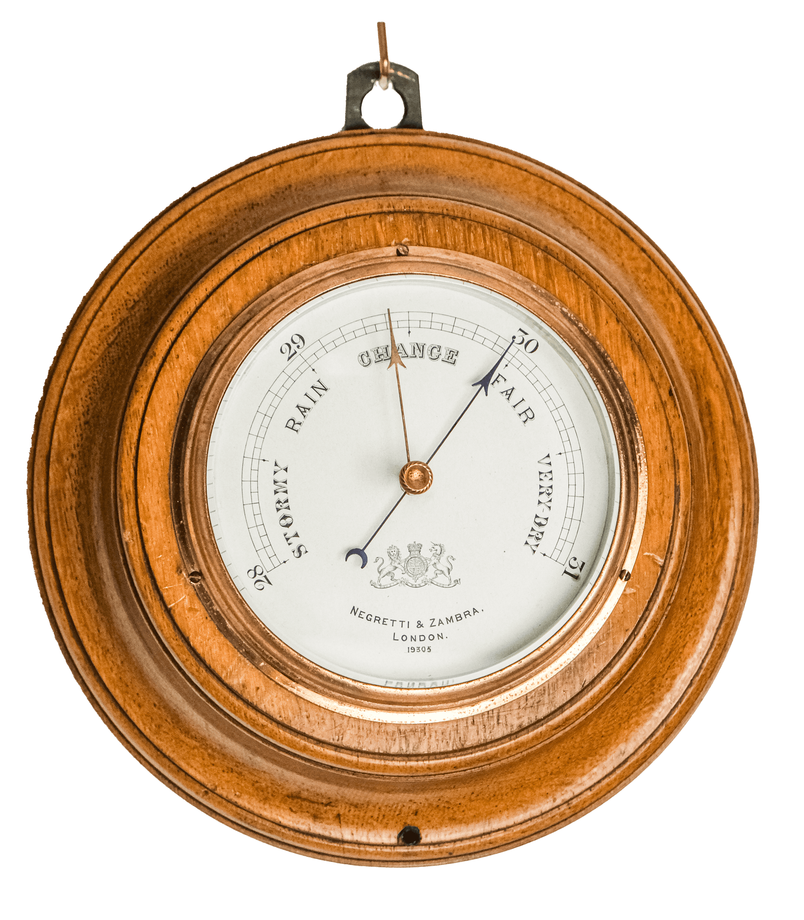 Traditional round oak barometer