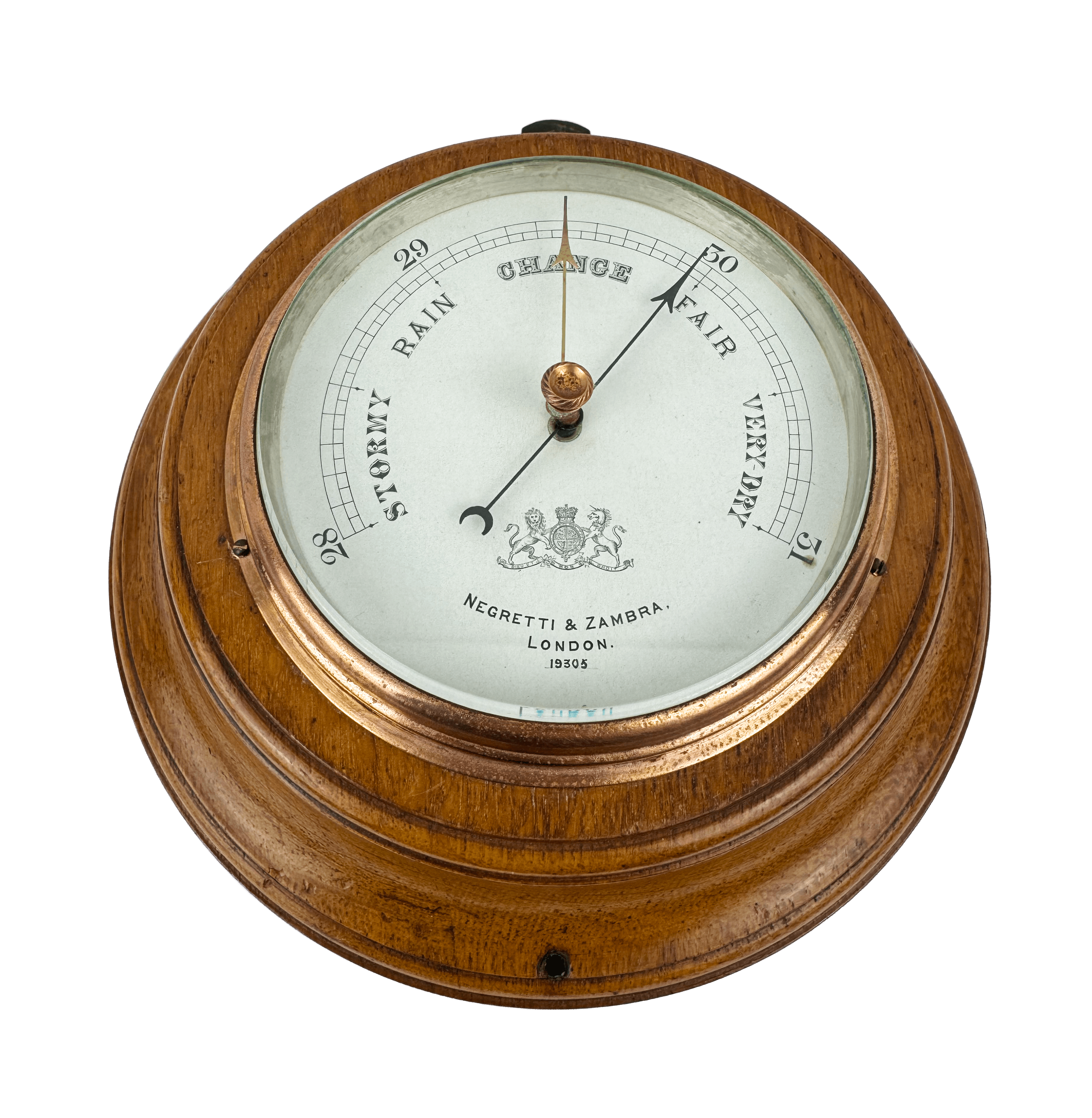 Traditional round oak barometer