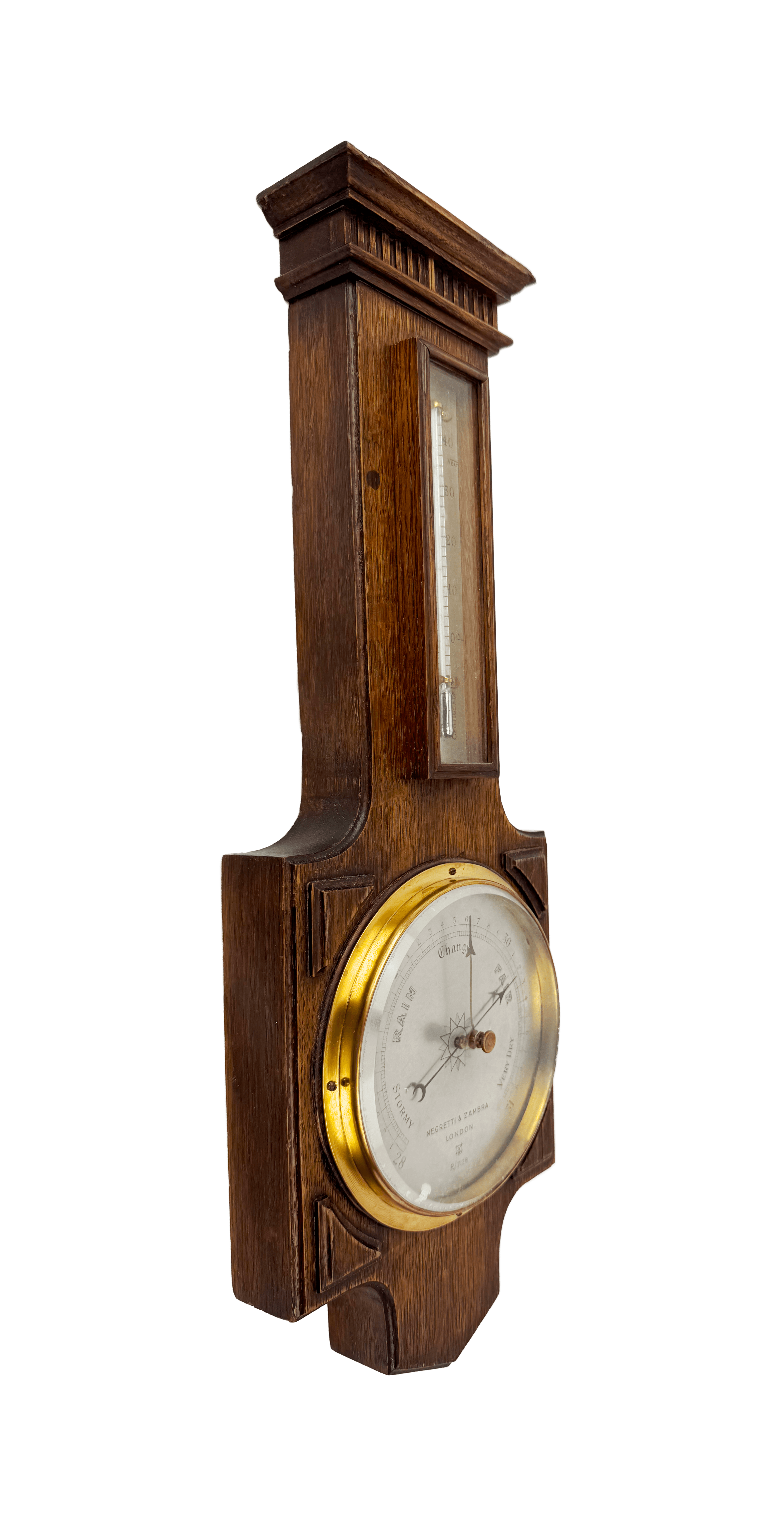 Neo-Gothic solid oak barometer