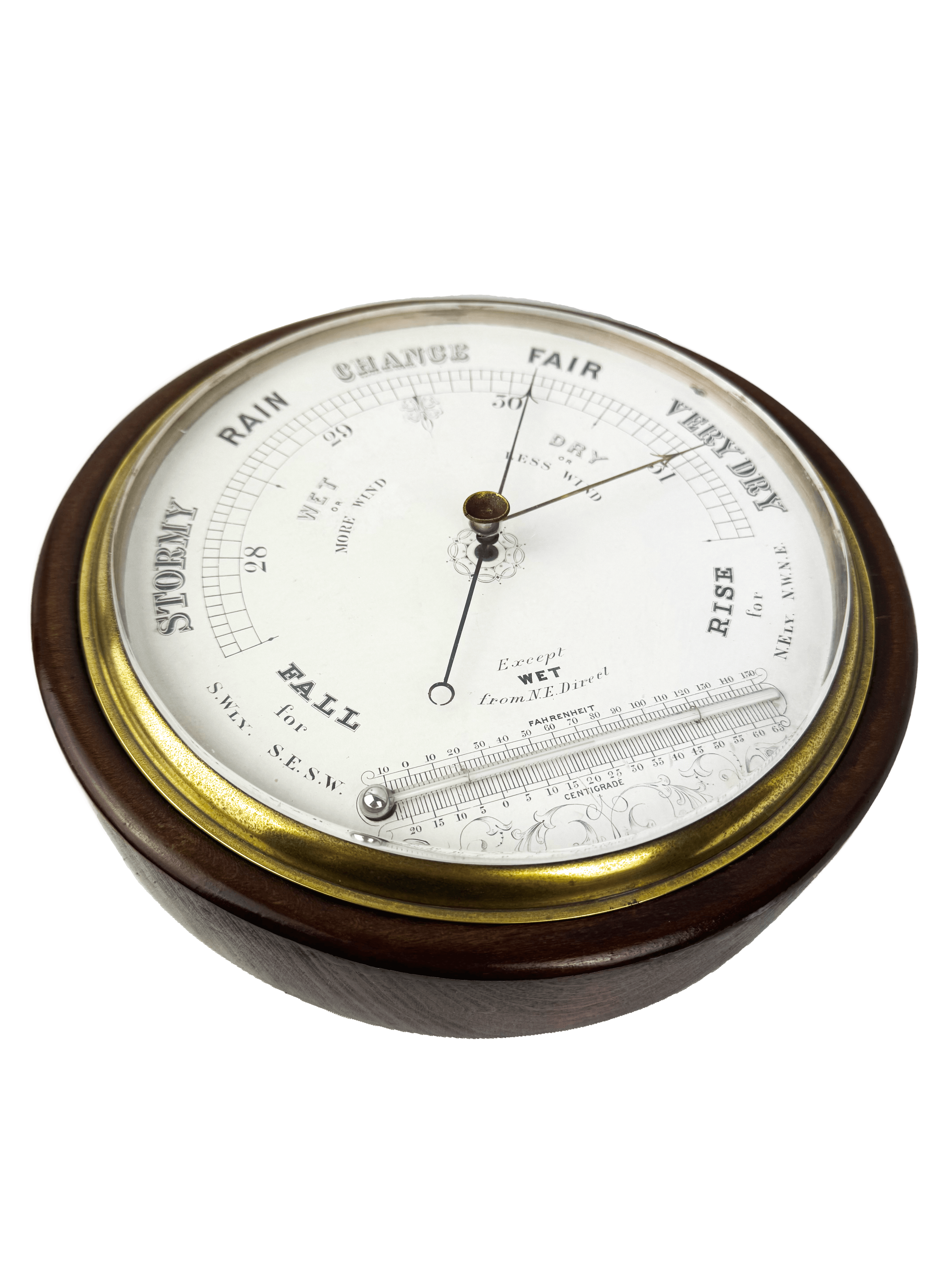 Thin frame mahogany marine barometer