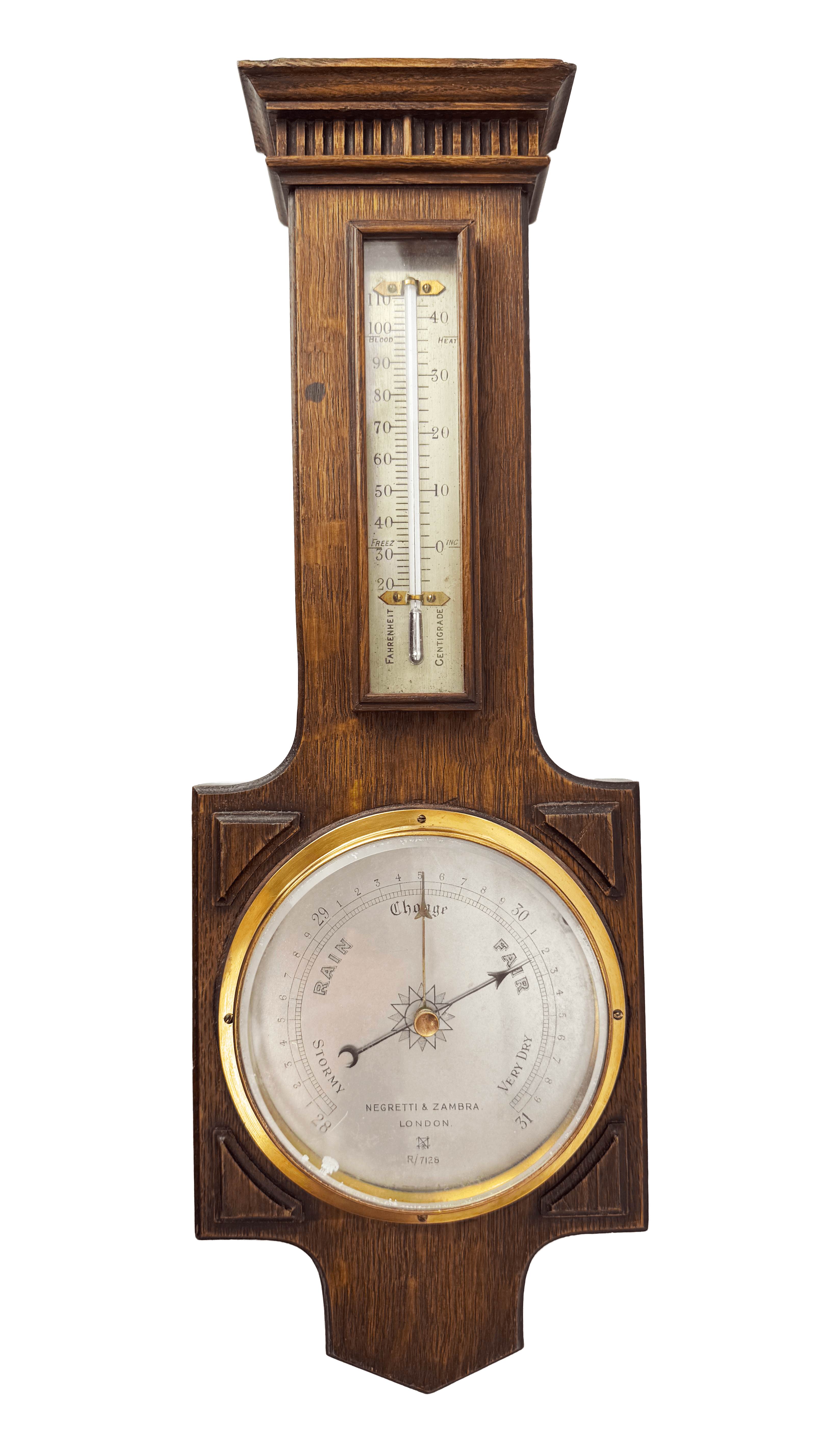 Neo-Gothic solid oak barometer