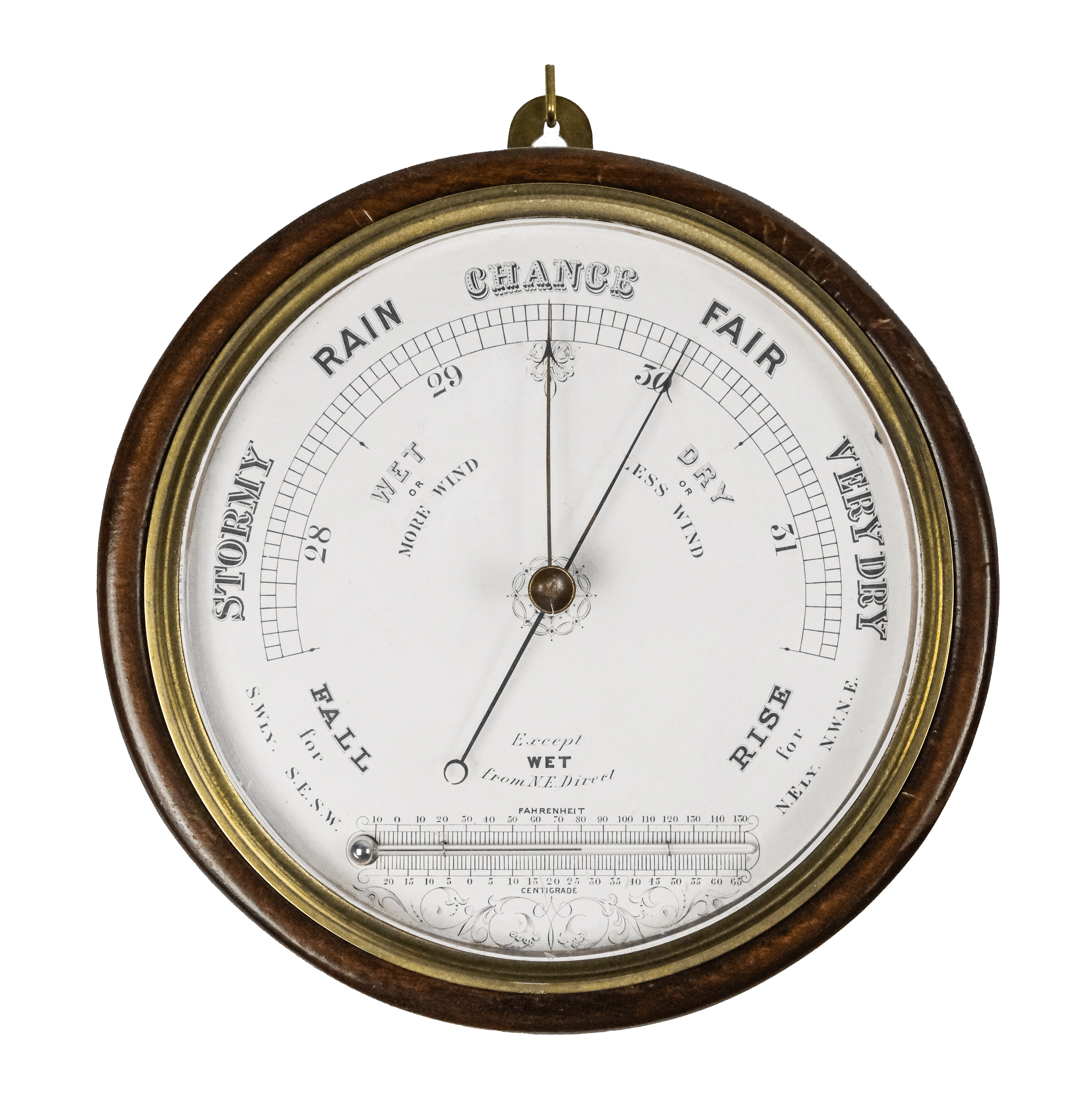 Thin frame mahogany marine barometer