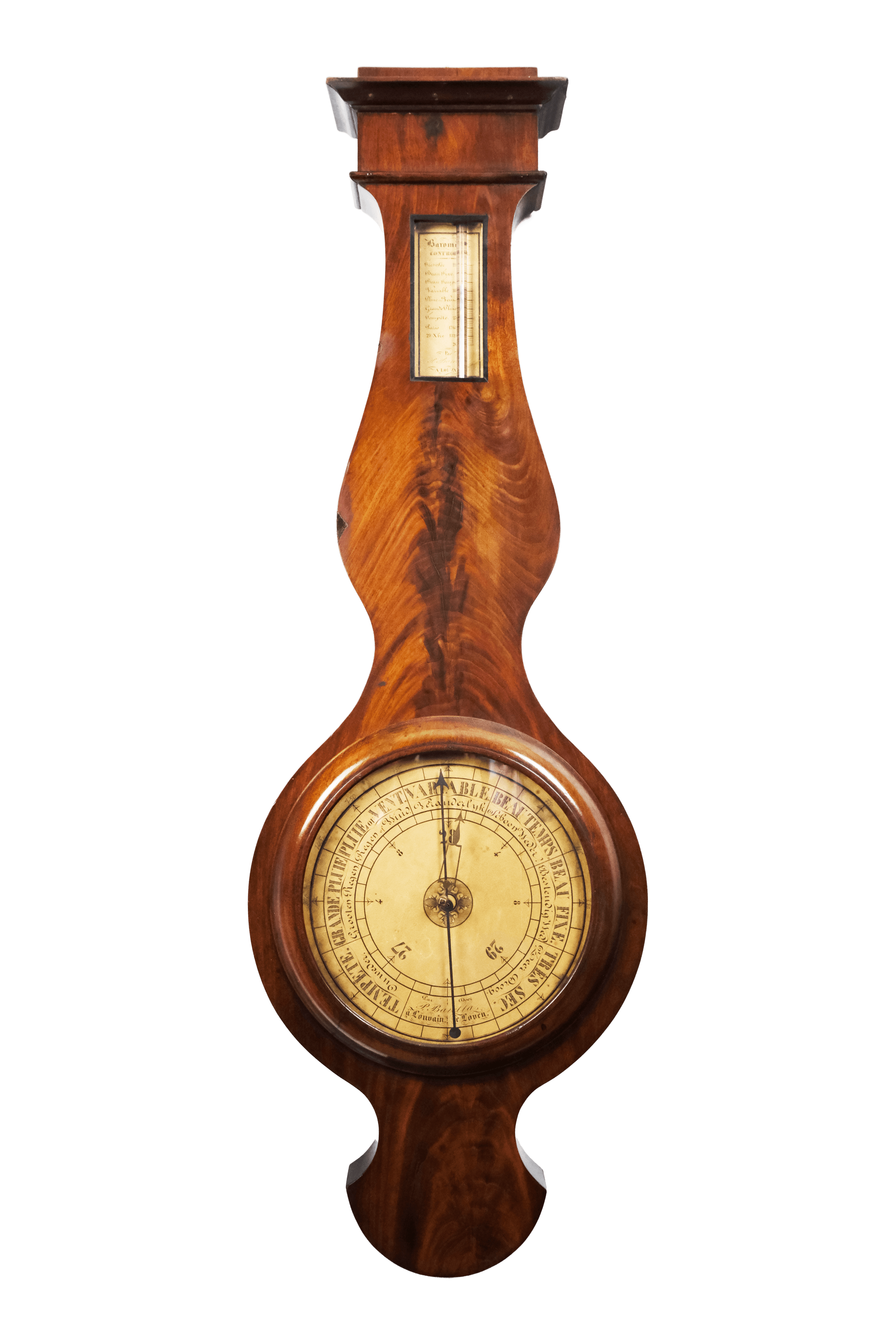 Flame-mahogany wheel barometer with controleur