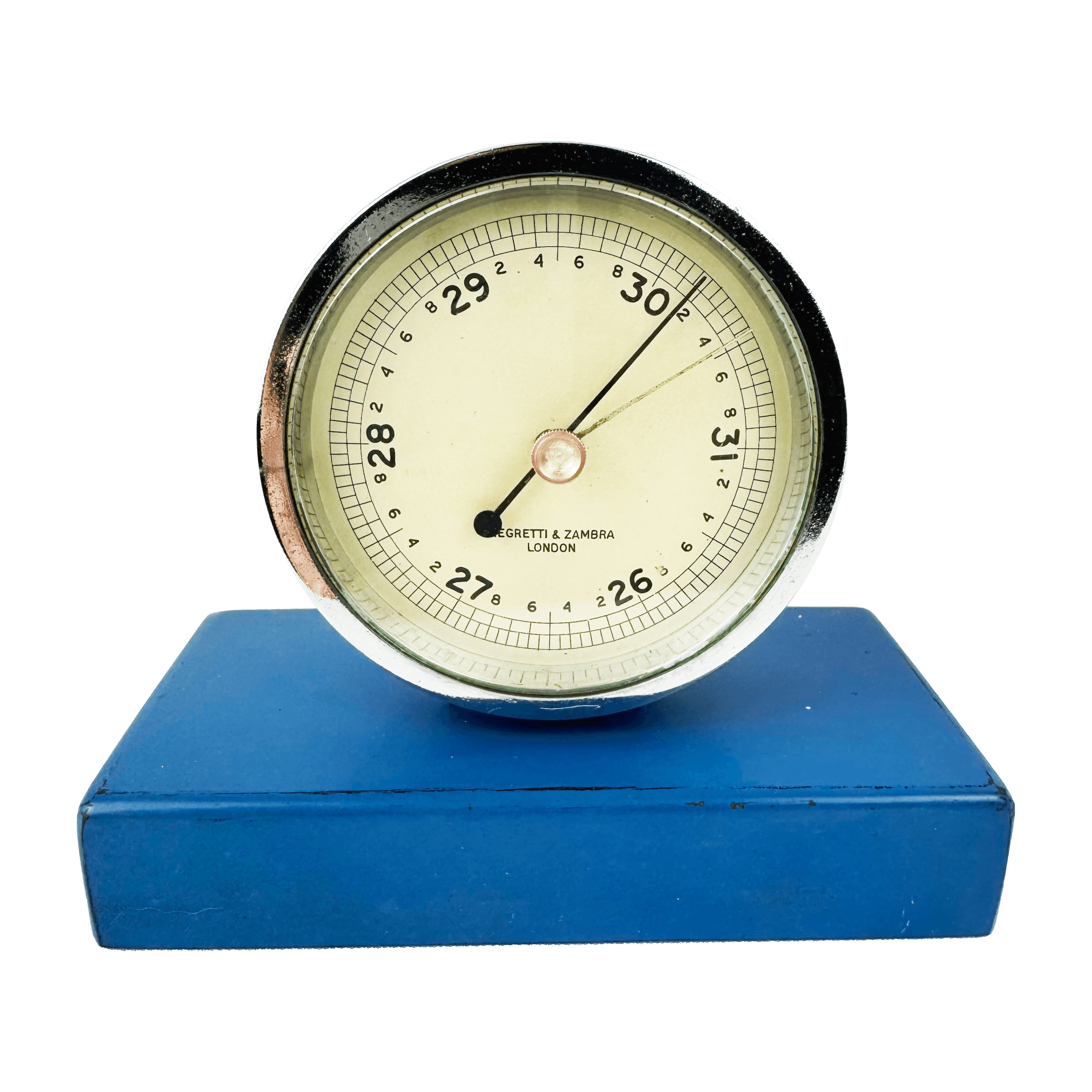 Chrome desk barometer on a stand