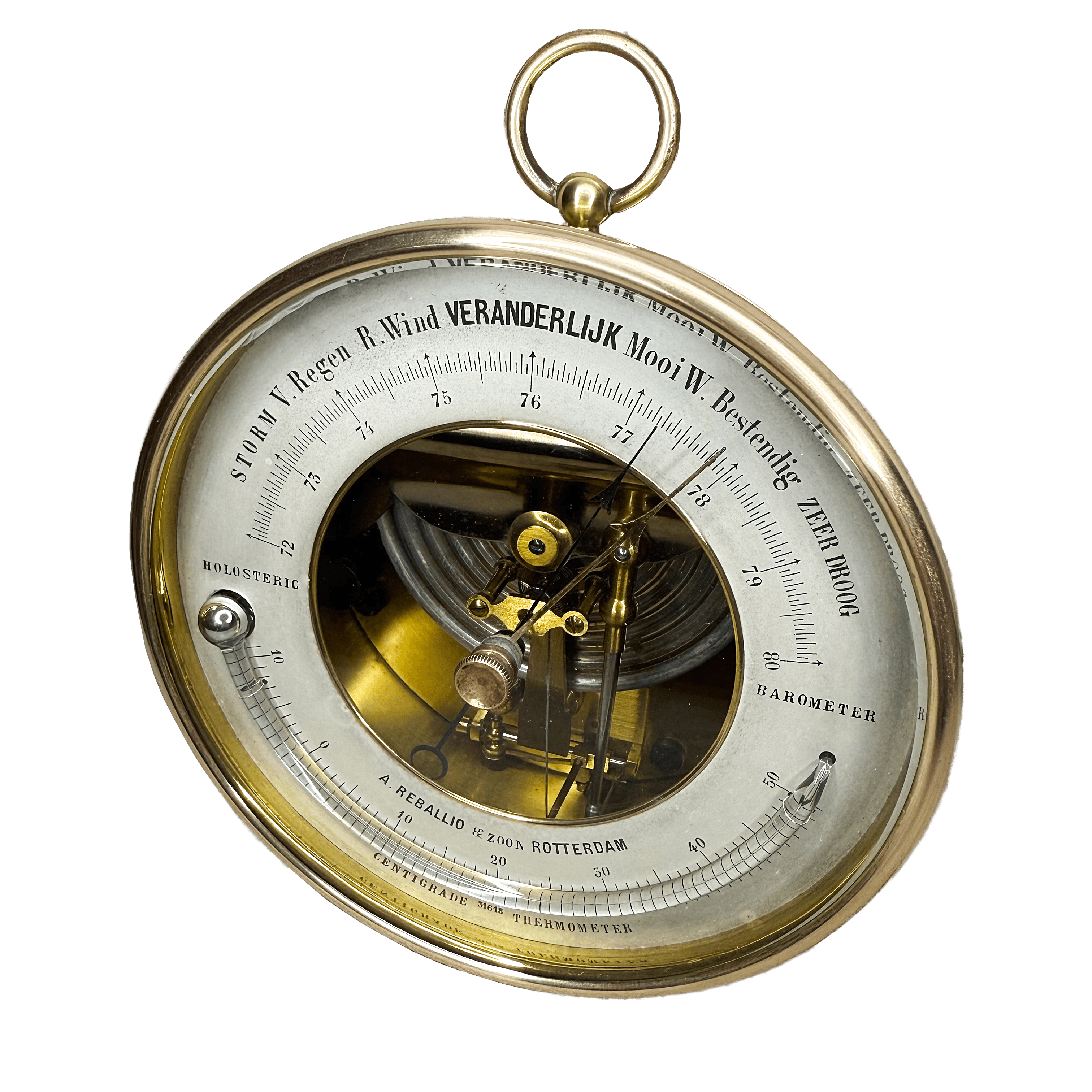 Brass-cased Dutch aneroid barometer