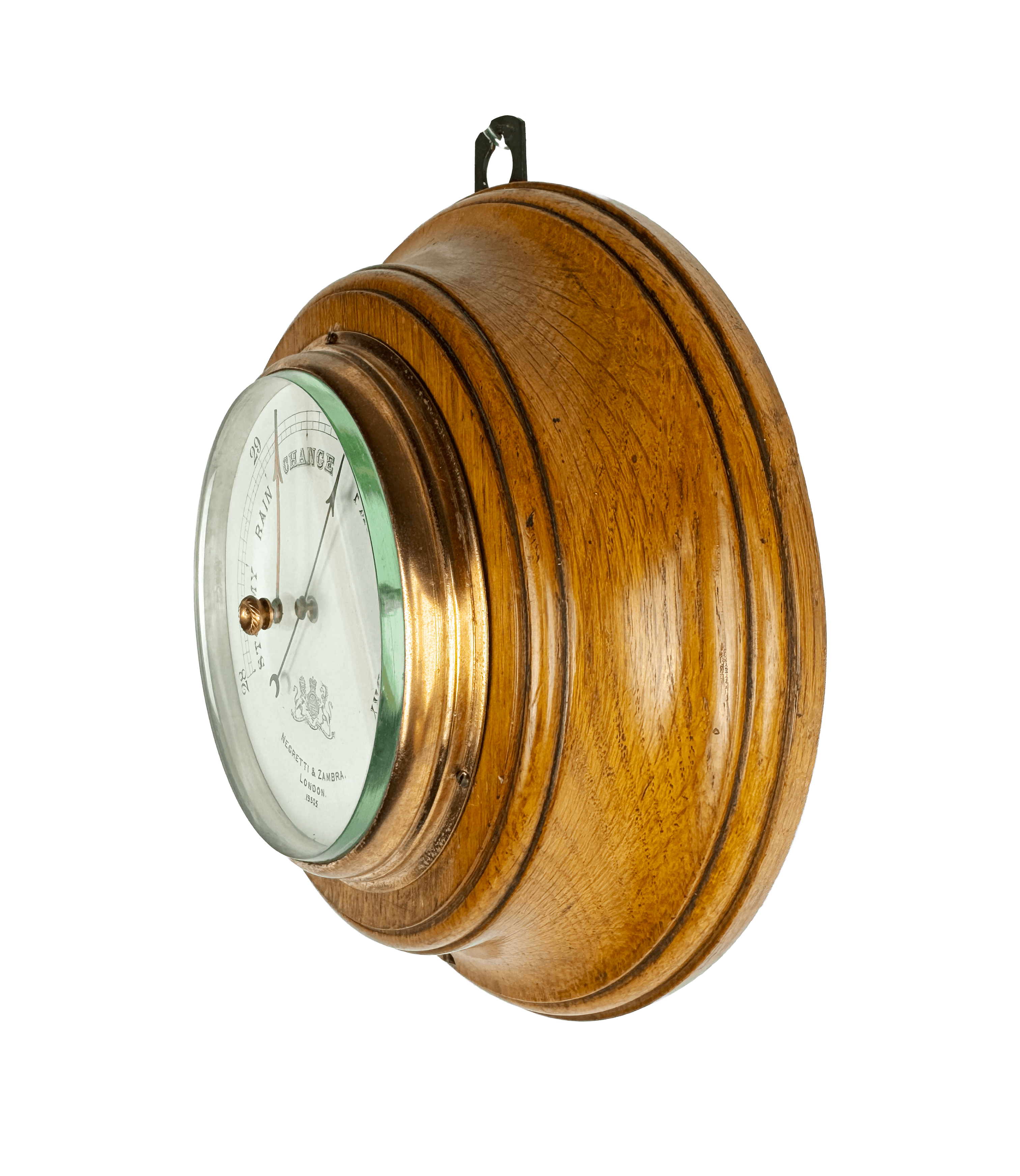 Traditional round oak barometer