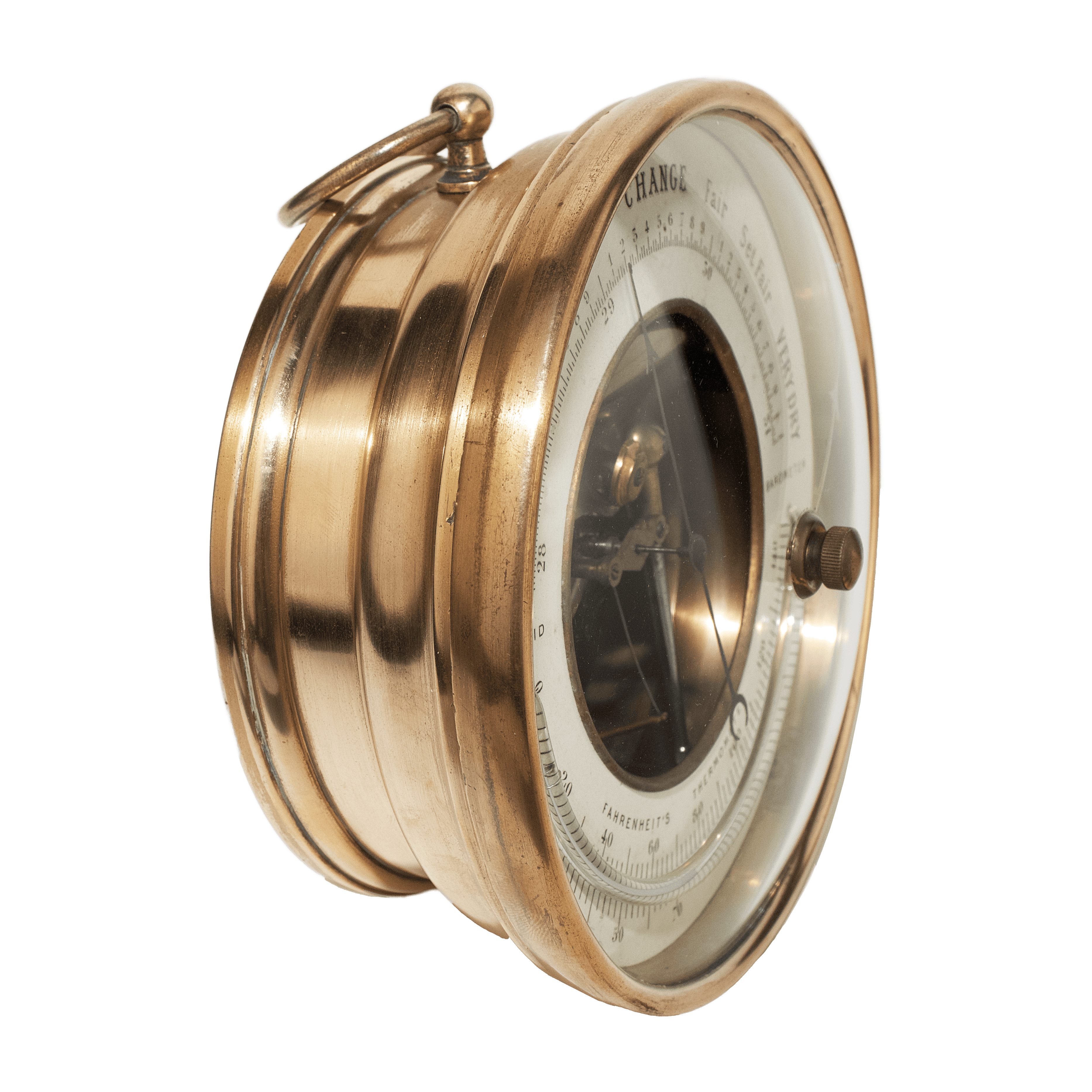 Hanging brass-cased barometer