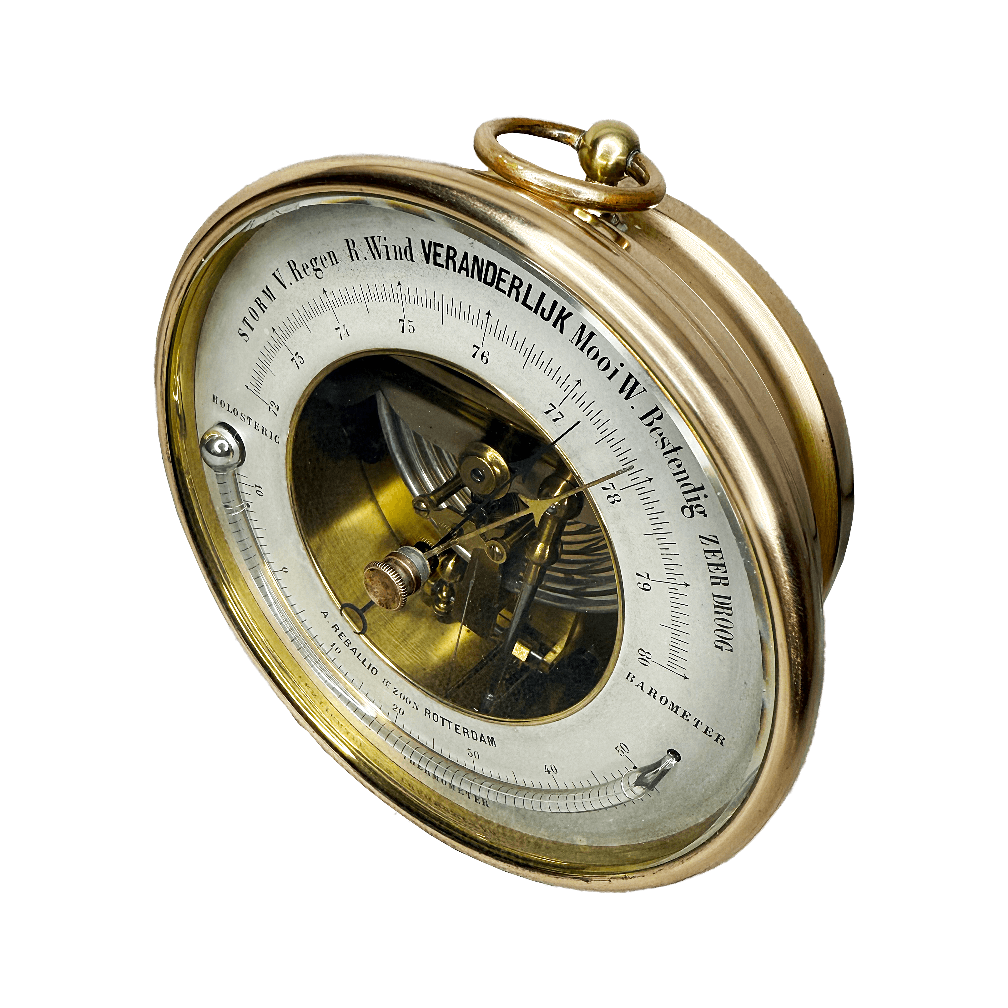 Brass-cased Dutch aneroid barometer