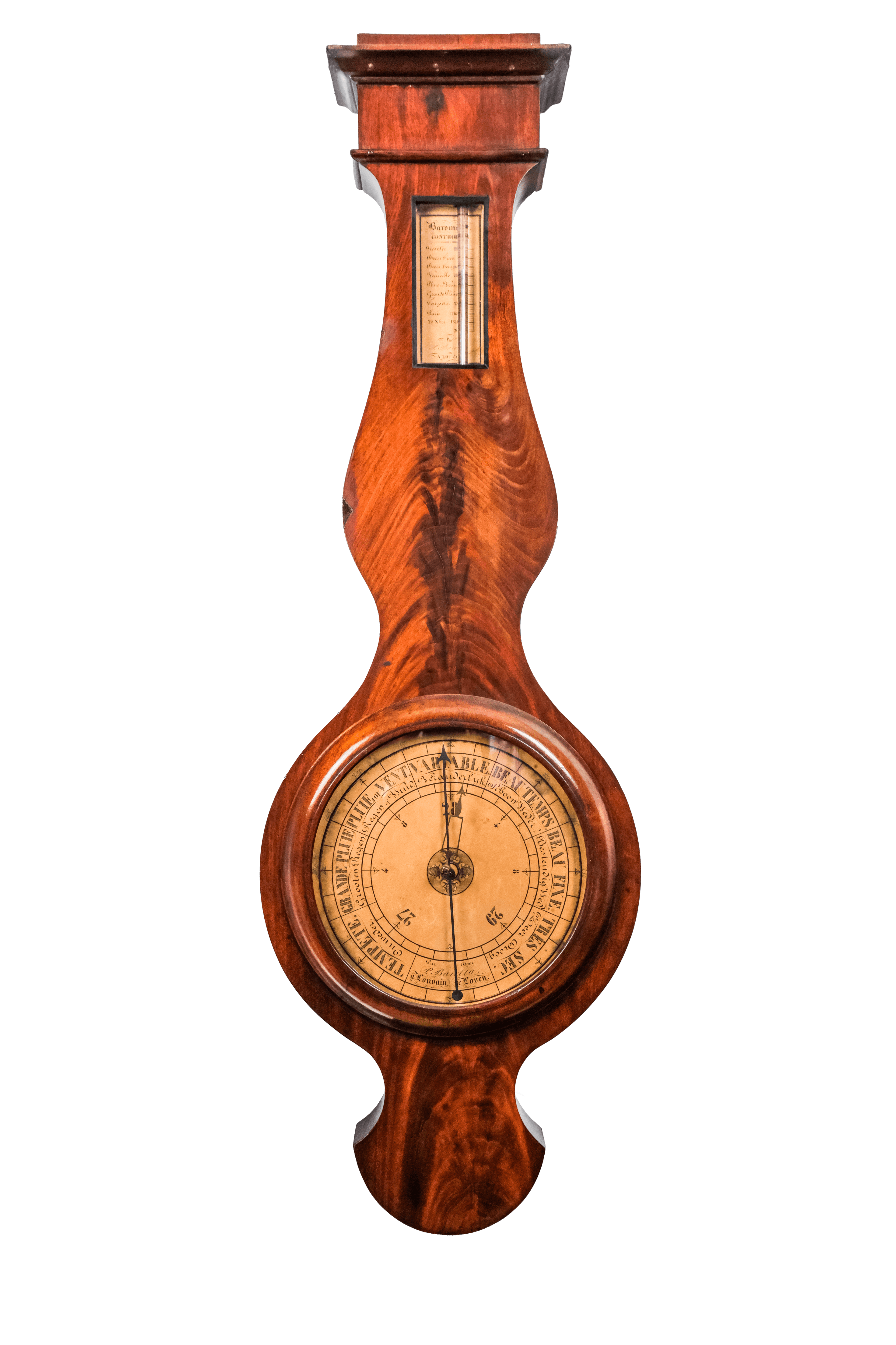 Flame-mahogany wheel barometer with controleur