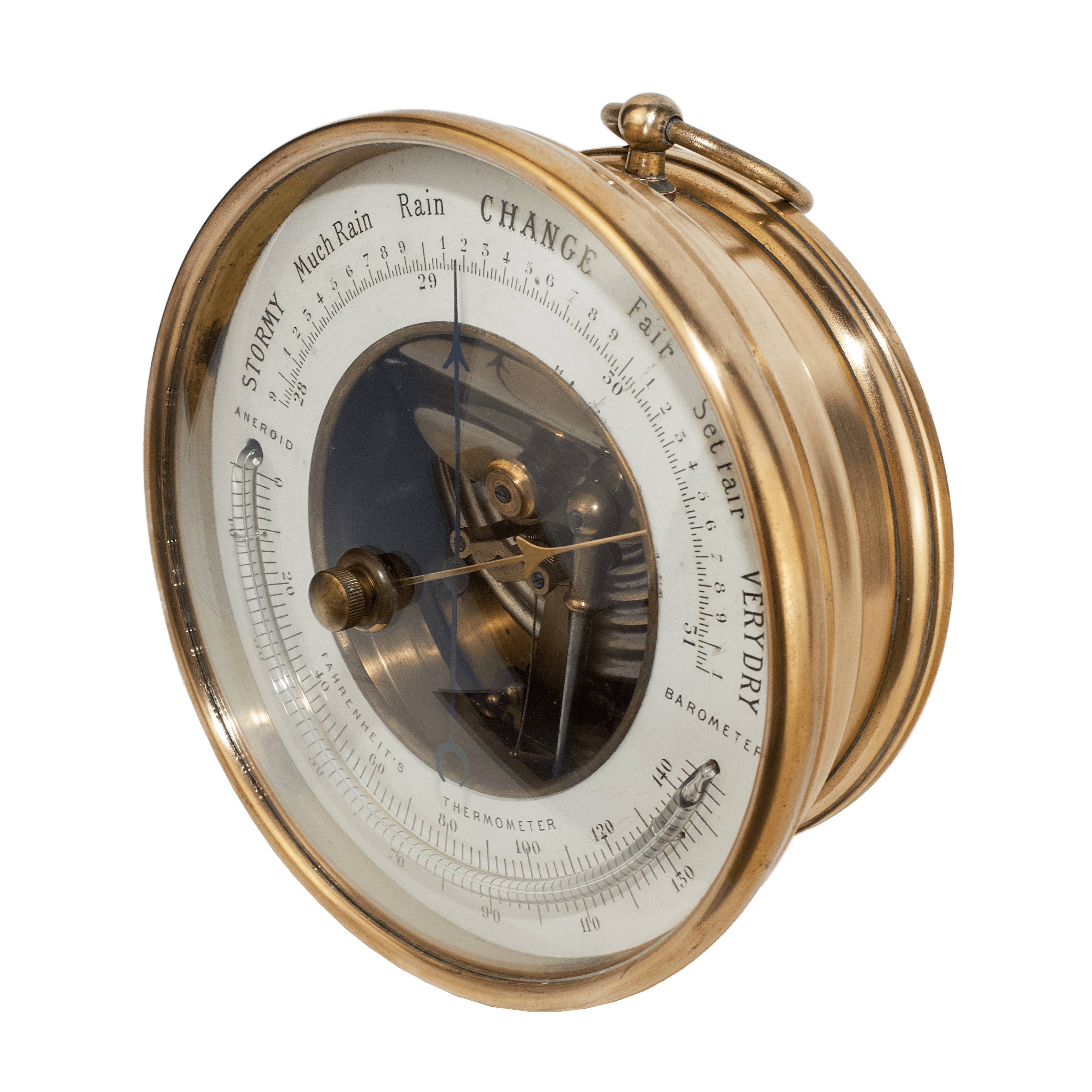 Hanging brass-cased barometer