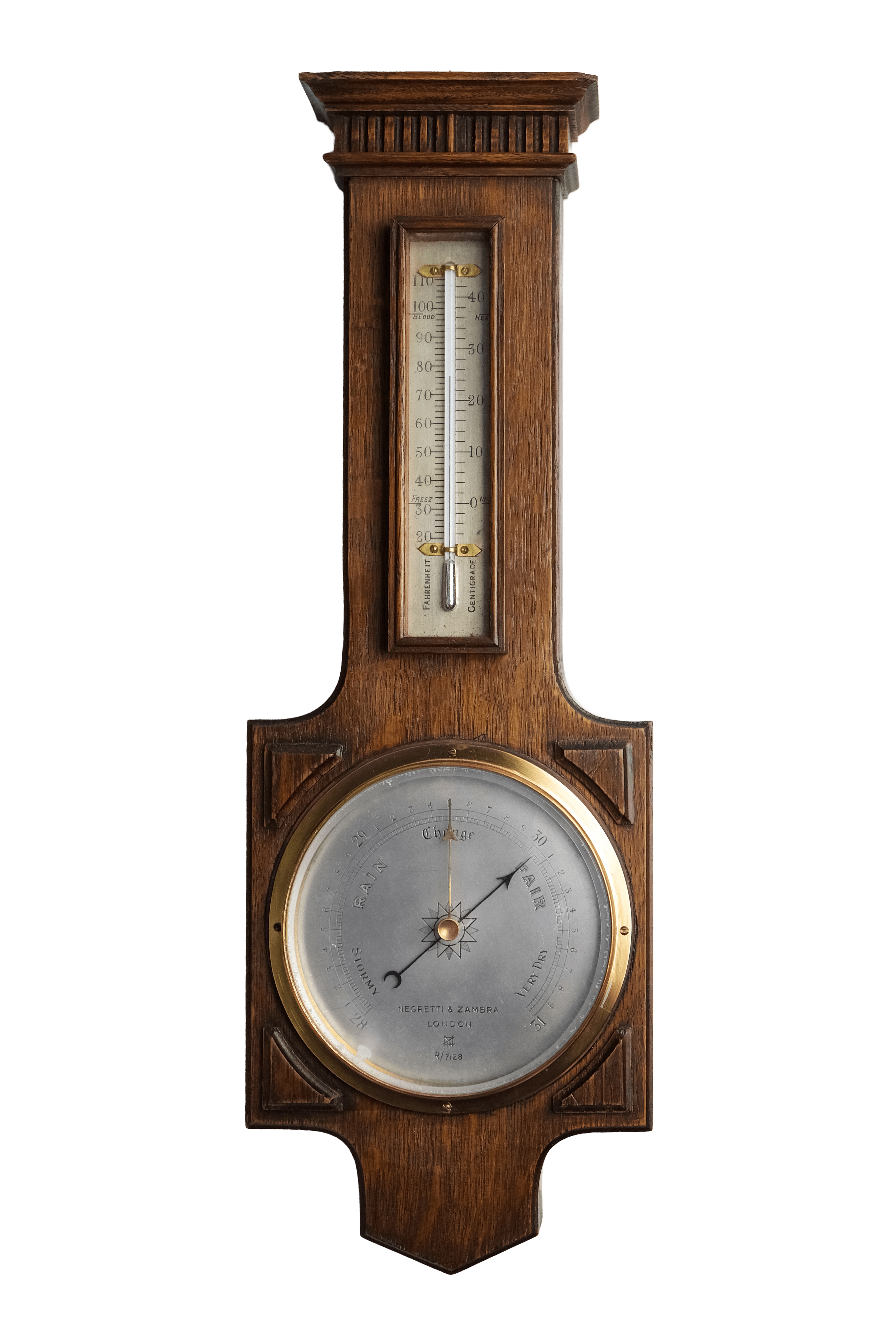 Neo-Gothic solid oak barometer