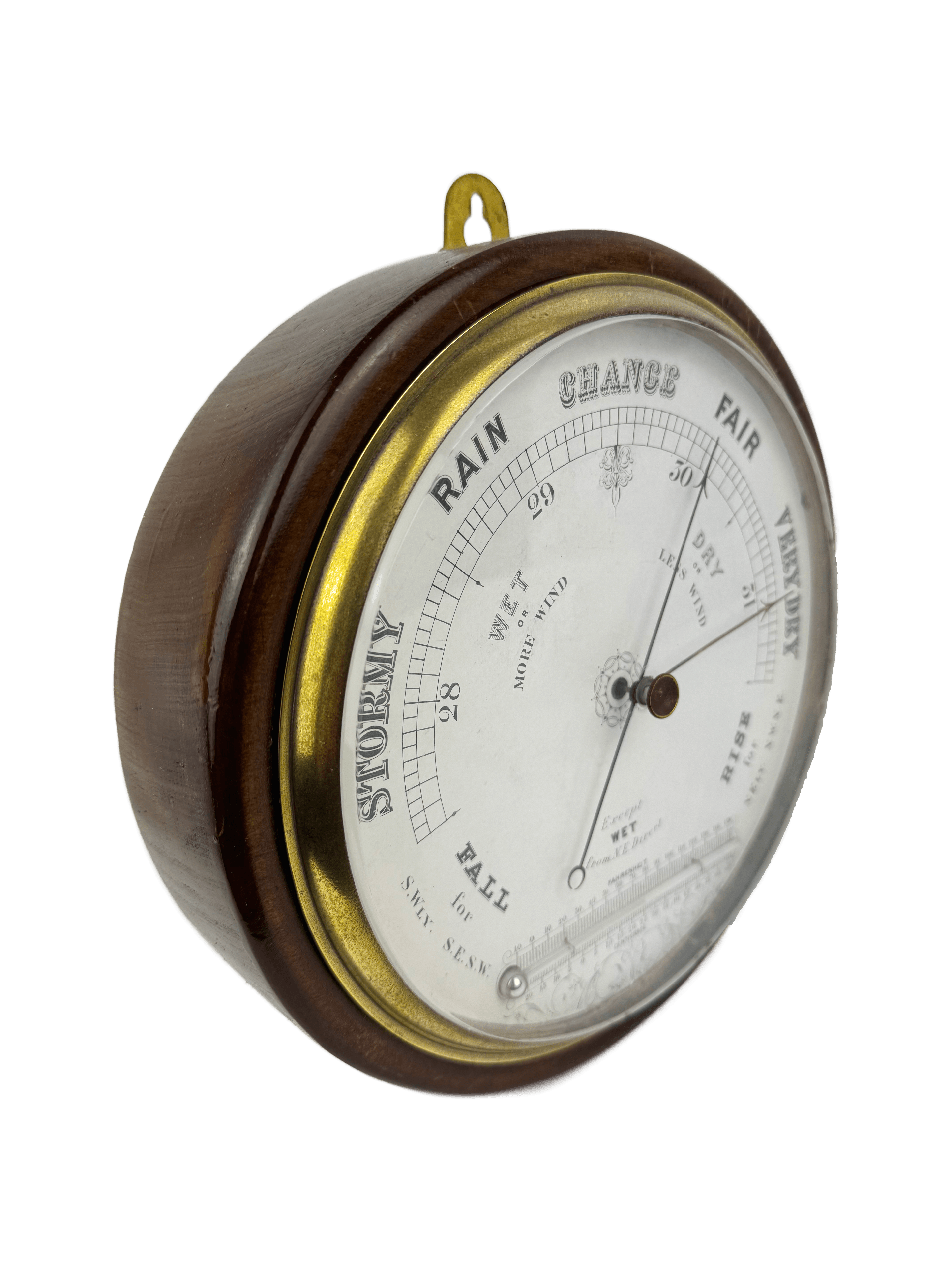 Thin frame mahogany marine barometer