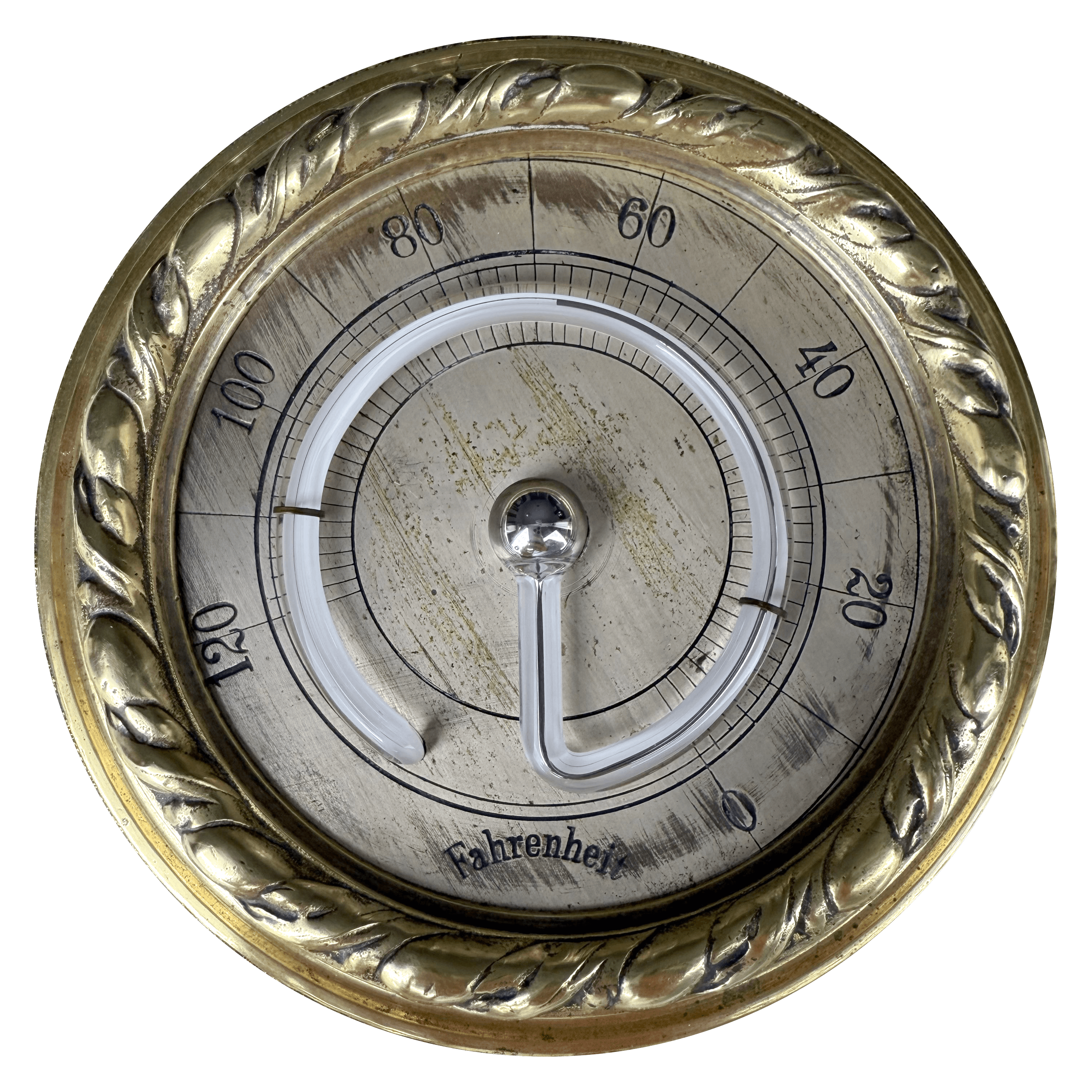 Mercury Thermometer in a Brass Frame with Medallions