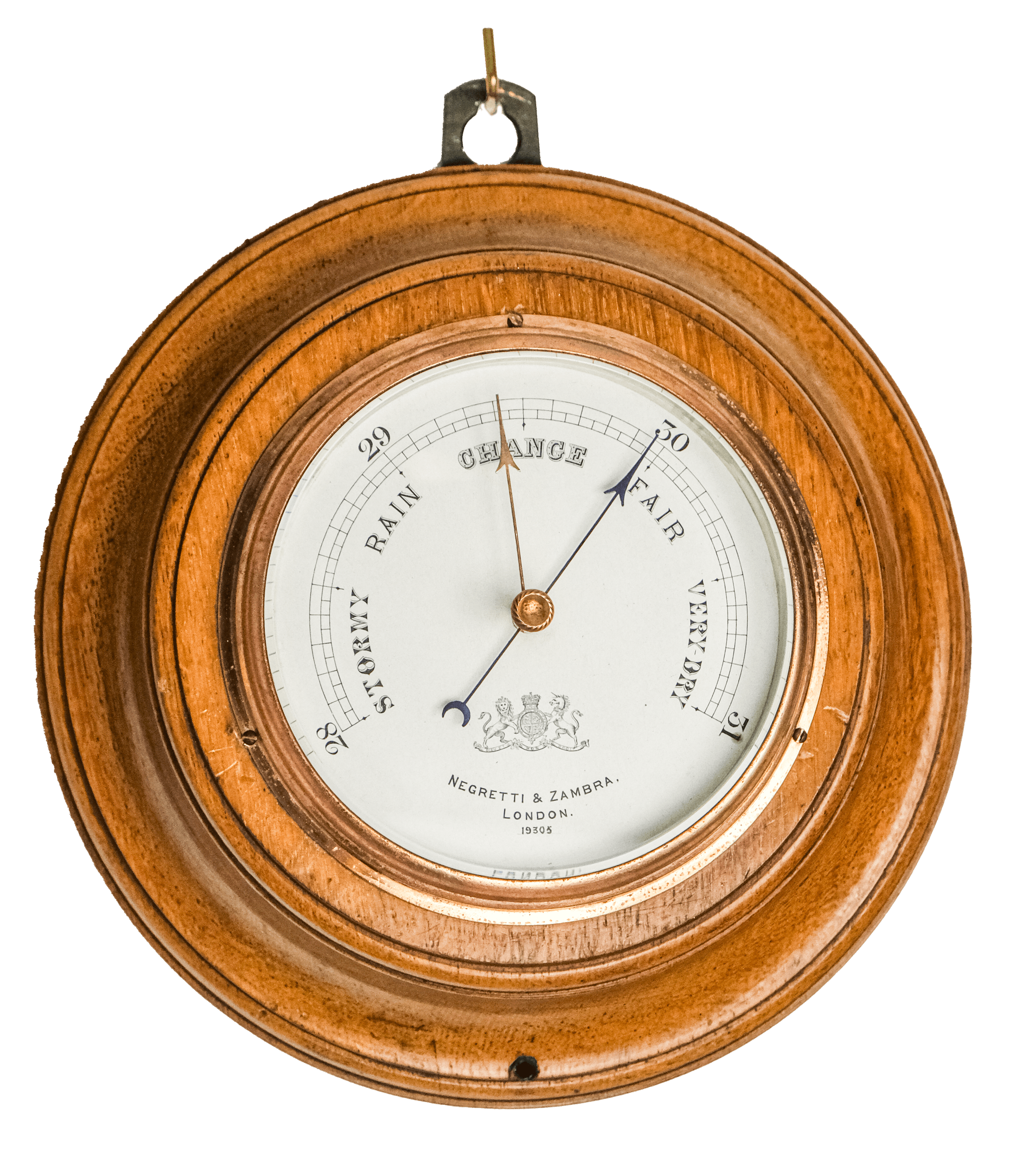 Traditional round oak barometer