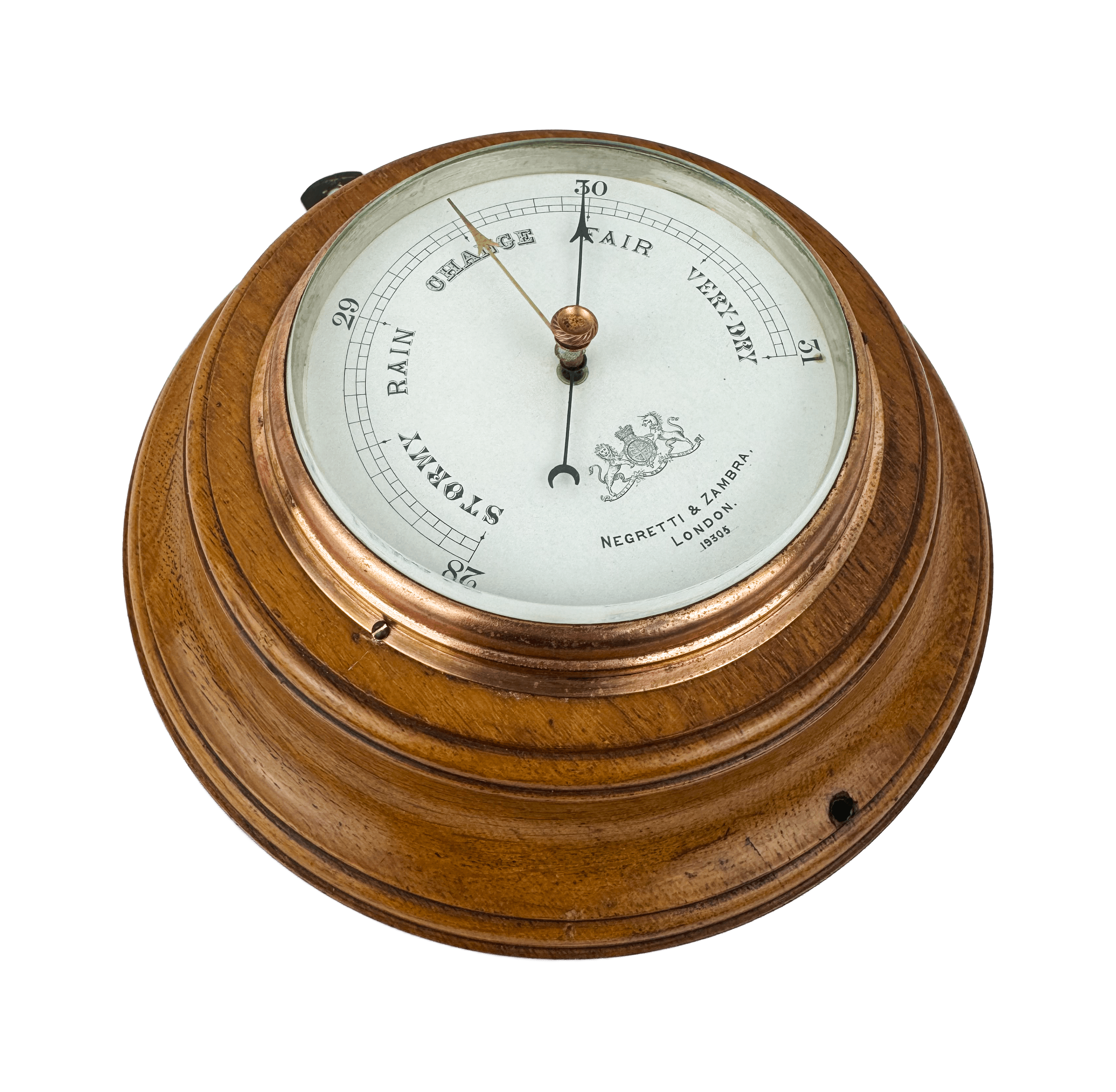 Traditional round oak barometer