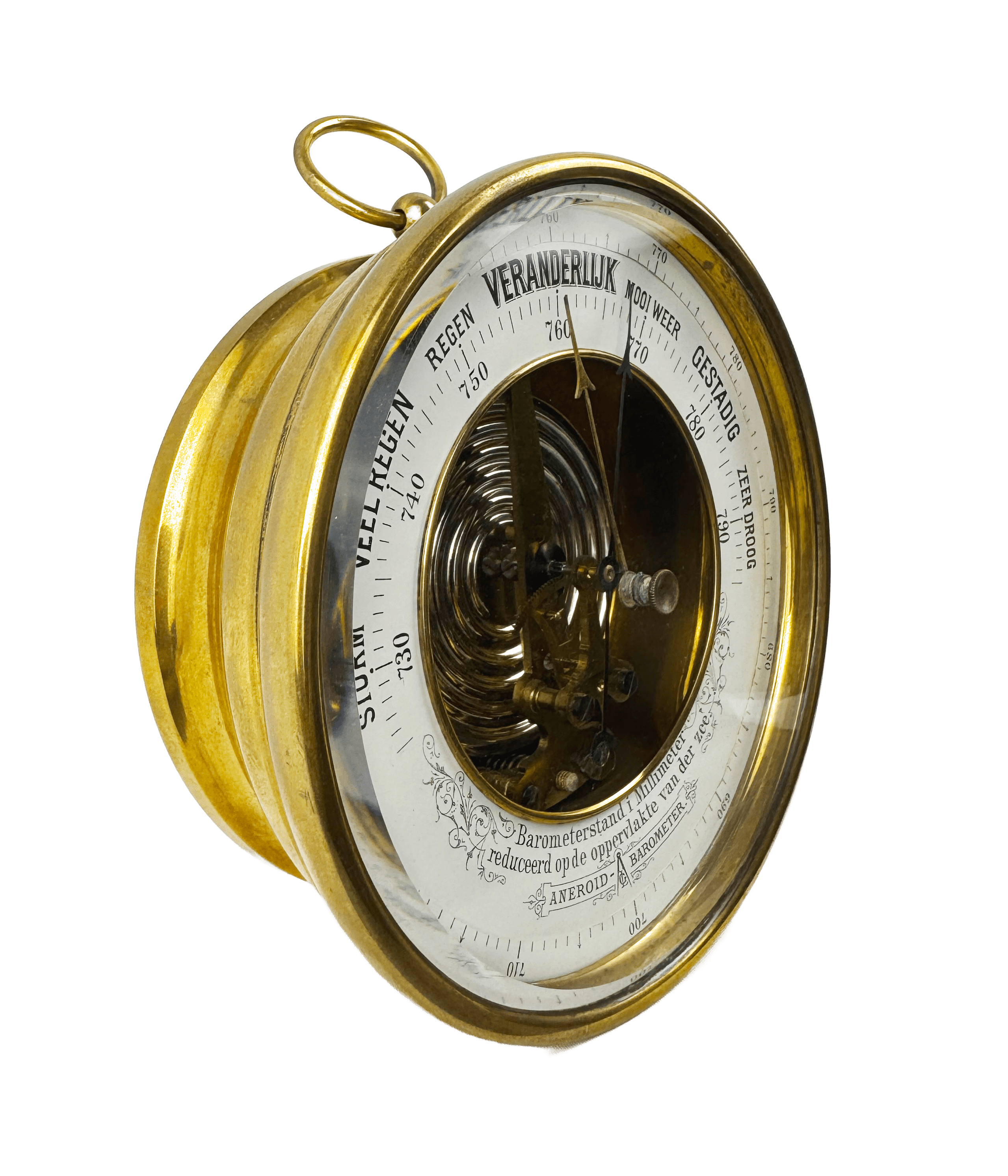 Marine brass aneroid barometer