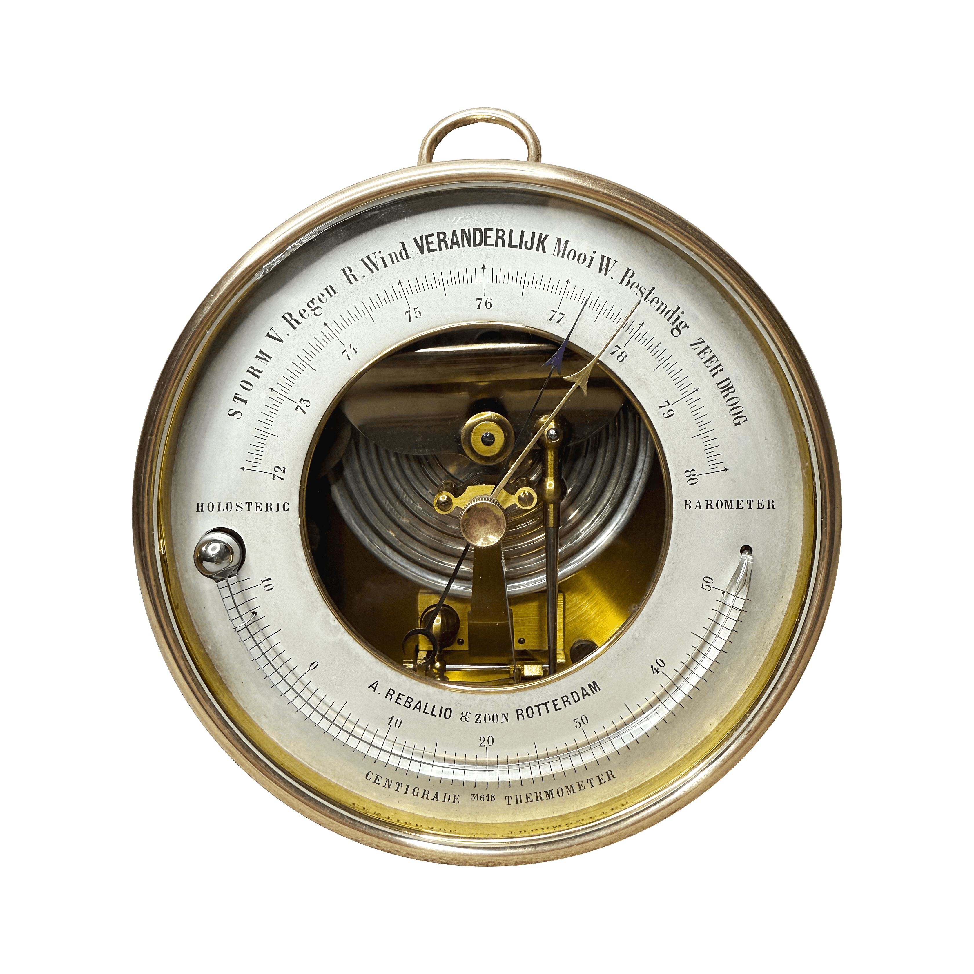 Brass-cased Dutch aneroid barometer