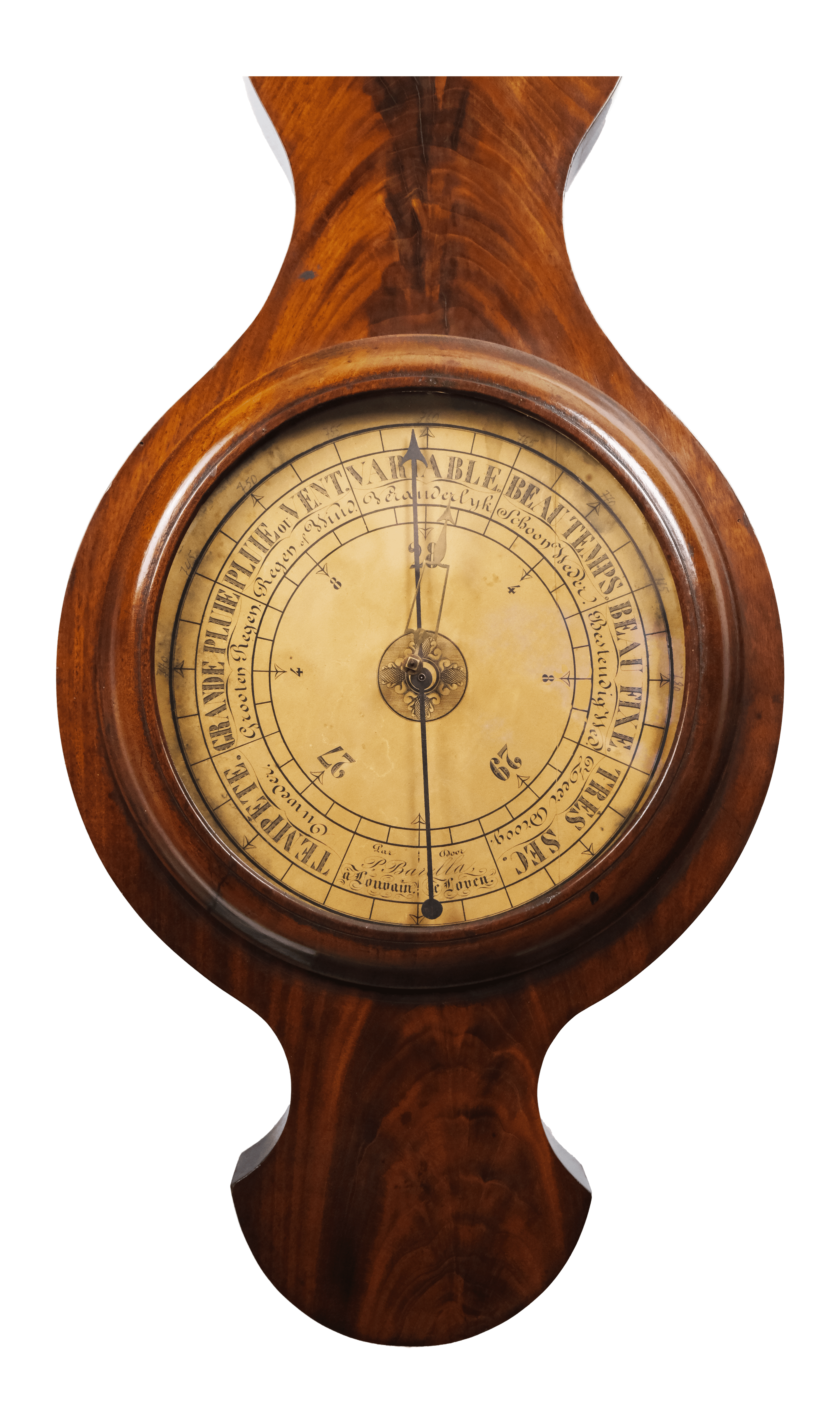 Flame-mahogany wheel barometer with controleur